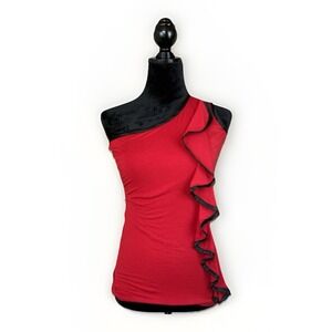 Vintsge Y2K Body Central Red One Shoulder Ruffle Top Women's Small Party